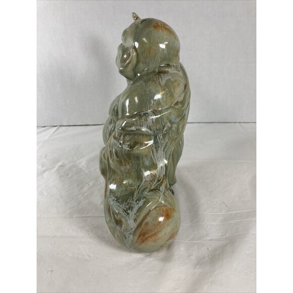 Happy Buddha Pointing Right Green Rare Hotei Smiling Wealth Prosperity Vintage - Picture 5 of 12